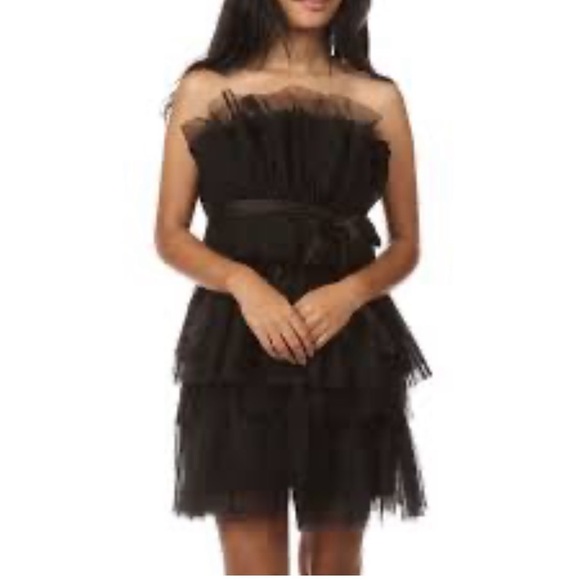 Strapless Black Tulle Mesh Party Mini Dress S - Picture 1 of 17